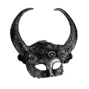 Metallic Silver Flora Goat Demon Spiral Horn Adult Halloween Mask